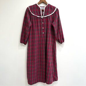 Lanz Of Salzburg Womens Long Nightgown Tartan Plaid Flannel Lace Trim Small